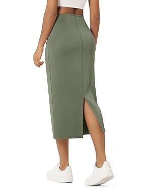 ODODOS Modal Soft Midi Skirt for Women Back Slit High Waist Casual Long Pencil Skirts with Pocket... | Amazon (US)