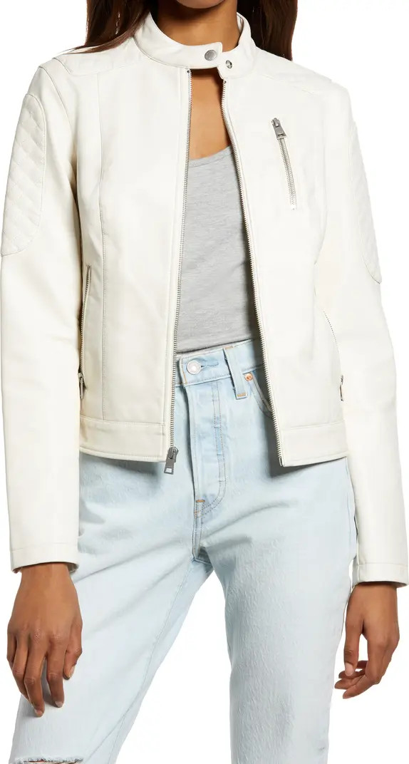 Zip Front Water Repellent Faux Leather Moto Jacket | Nordstrom Rack