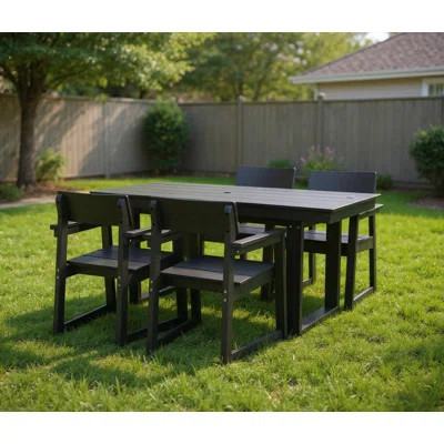 5-Piece HDPE Outdoor Dining Set – All-Weather Patio Table with Umbrella Hole & 4 Armchairs, Durable Garden Furniture for Backyard, Deck, Poolside (Bla | Wayfair North America