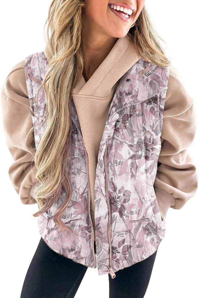EVALESS Women Puffer Vest Camo Quilted Cropped Sleeveless Jackets | Amazon (US)