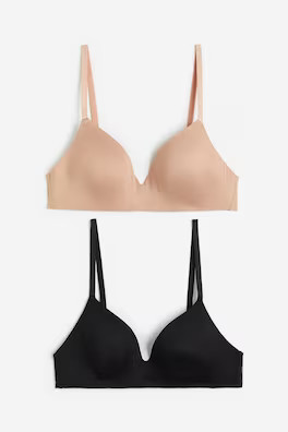 2-pack padded non-wired cotton bras - Beige/Black - Ladies | H&M GB | H&M (UK, MY, IN, SG, PH, TW, HK)