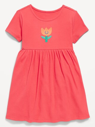 Short-Sleeve Ribbed Graphic Dress for Toddler Girls | Old Navy (US)