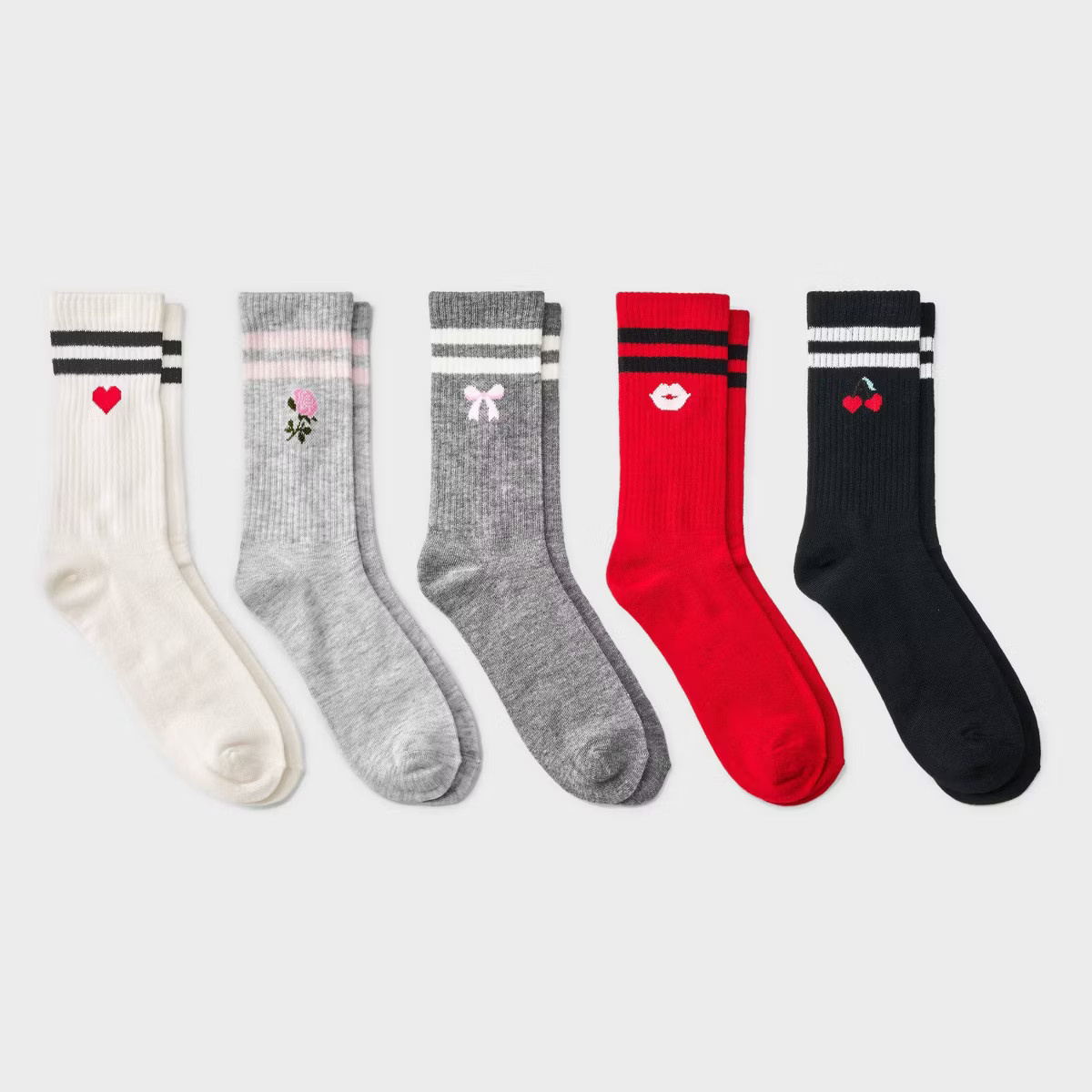 Women's Sporty Icon Ribbed Valentine's Day 5pk Crew Socks - Wild Fable™ Assorted Colors 4-10 | Target