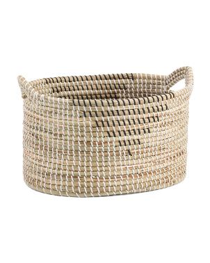 Small Seagrass Oval Basket With Handles | TJ Maxx