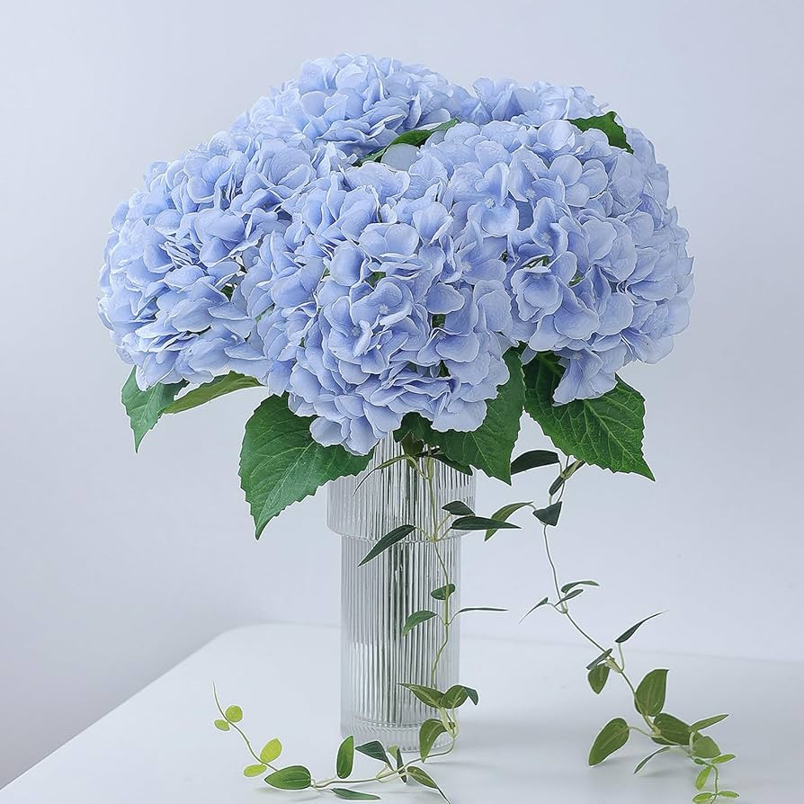 FOTEEWL 4 Pcs 21in Artificial Hydrangea Flower Large Natural Lifelike Fake Silk Hydrangea Faux Fl... | Amazon (US)