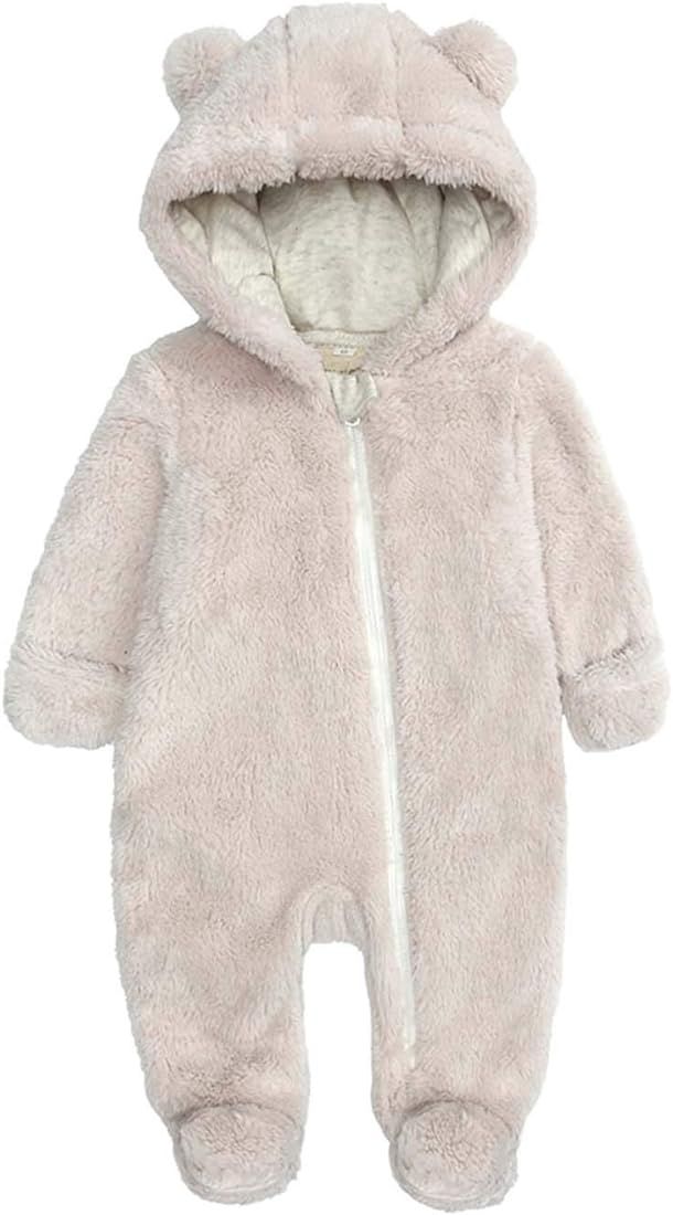 Newborn Baby Jumpsuit Hooded Fleece Rompers Long Sleeve Onesies Outwear Outfits | Amazon (US)