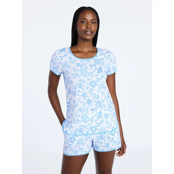 Joyspun Women's Lightweight Short Sleeve Sleep Tee and Shorts Set, 2-Piece, Sizes XS-3X | Walmart (US)