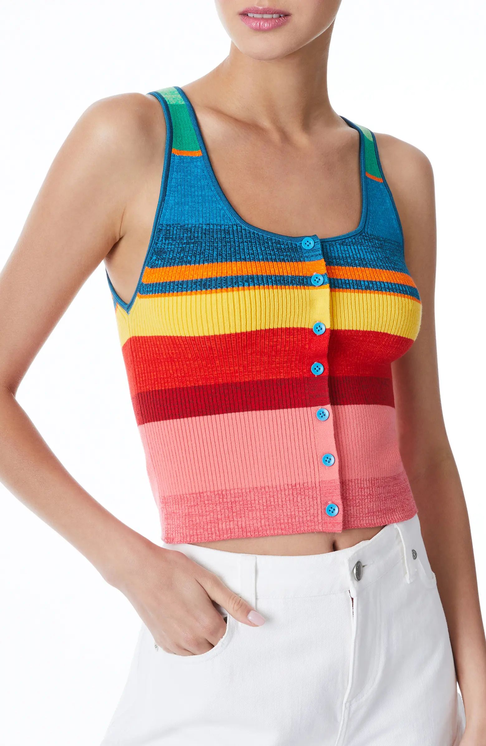 Alice + Olivia Daryn Stripe Button-Up Knit Tank Top | Nordstrom | Nordstrom