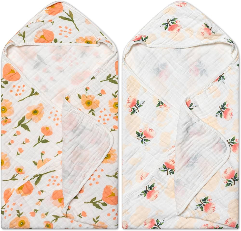 Zainpe 2Pcs Muslin Baby Hooded Towel Flowers Pattern Soft Cotton Absorbent Bath Towel Blanket Set... | Amazon (US)