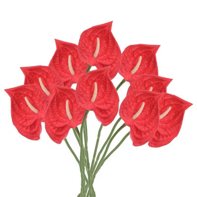 Unique Bargains Artificial Anthurium Lily Flowers for Home Decor 10 Pcs Red | Target