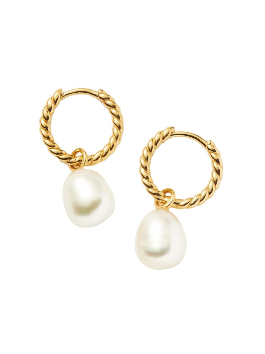 Core 18K-Gold Vermeil & Cultured Freshwater Pearl Twisted Drop Hoop Earrings | Saks Fifth Avenue