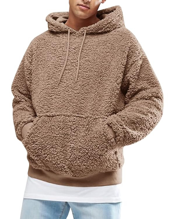 Runcati Mens Fuzzy Sherpa Pullover Hoodie Sweatshirts Long Sleeve Sport Front Pocket Military Fal... | Amazon (US)