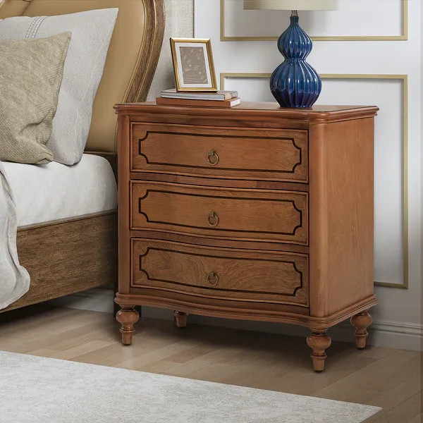 Alois Traditional 3-Drawer Nightstand with Solid Wood Spindle Legs by HULALA HOME - Walnut | Bed Bath & Beyond