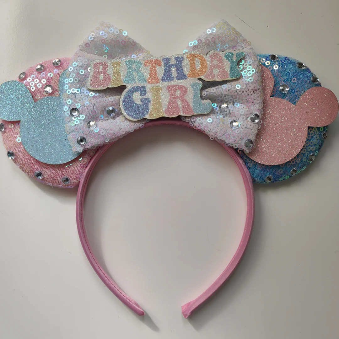 Birthday Girl Disney Inspired Headband Minnie Mickey Mouse Ears With Bow Girls Fancy Dress Hairba... | Etsy (US)