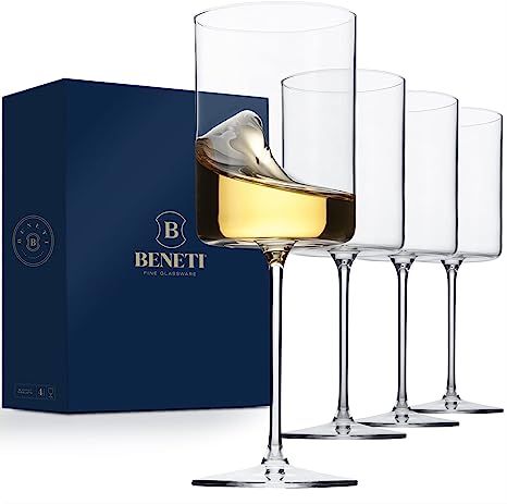Superlative Edge Wine Glasses Square [Set of 4] White & Red Wine Goblets, Premium Clear Glass Bor... | Amazon (US)