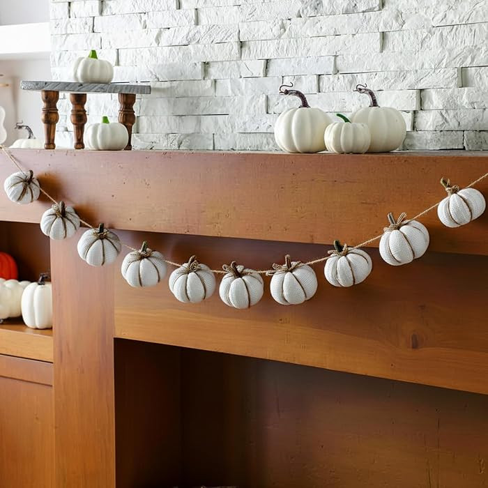 8.2 ft Fall Pumpkins Garland Crochet Thanksgiving Halloween, White | Amazon (US)