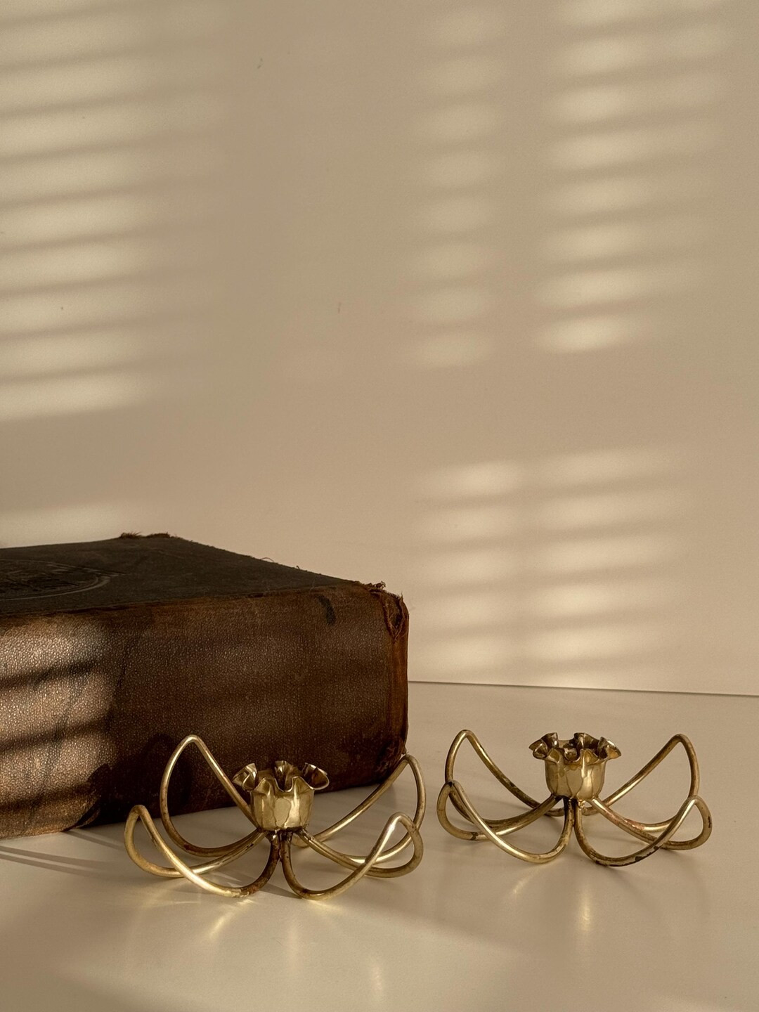 Vintage Flower Shaped Candlesticks | Candlestick Holders | Taper Candle Holders | Gold Tone Wire ... | Etsy (US)