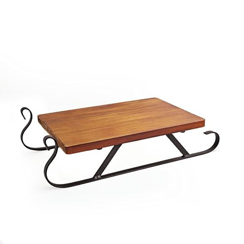 Remenna Christmas Sleigh Serving Board, 15 inch Metal and Wood Decorative Platter, Holiday Tabletop Decor | Amazon (US)