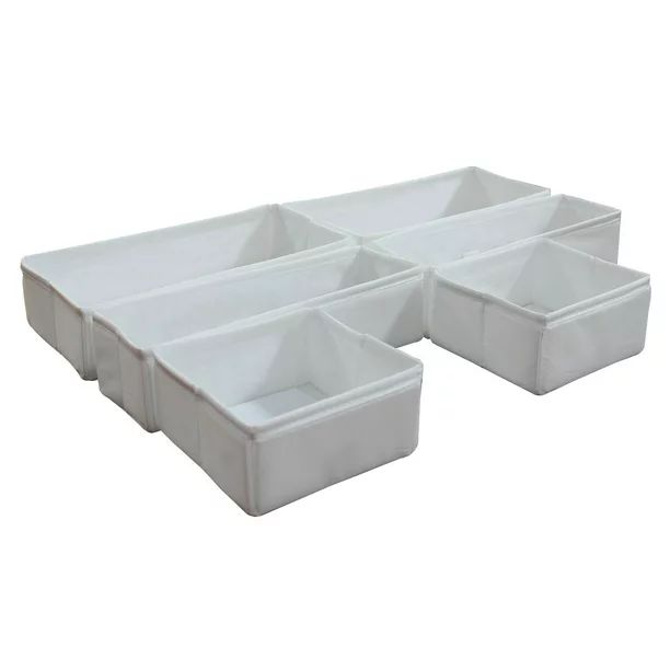 Mainstays White Fabric Drawer Organizer Set, 6 Total Bins, 3 Sizes - Walmart.com | Walmart (US)