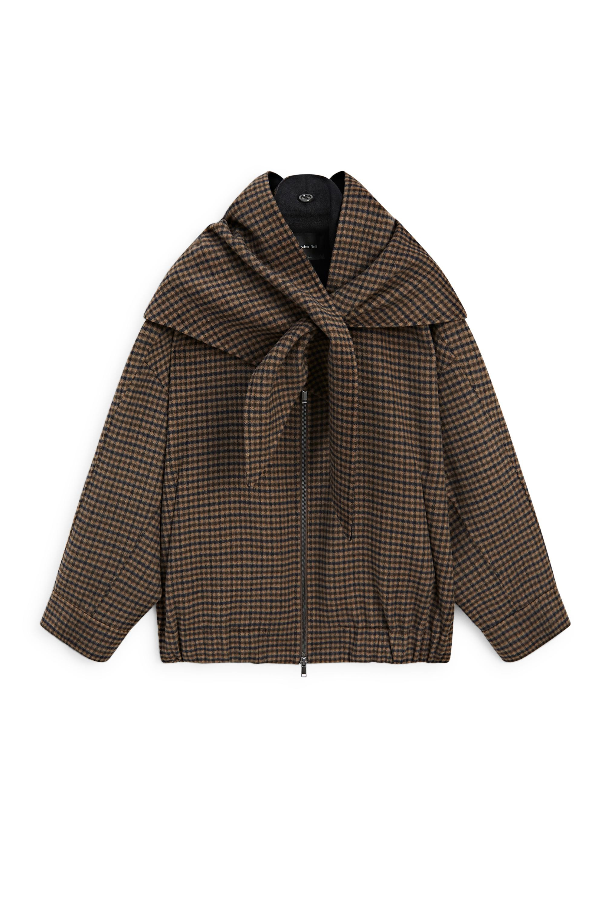 Gingham bomber jacket with removable scarf - BROWN | Massimo Dutti UK