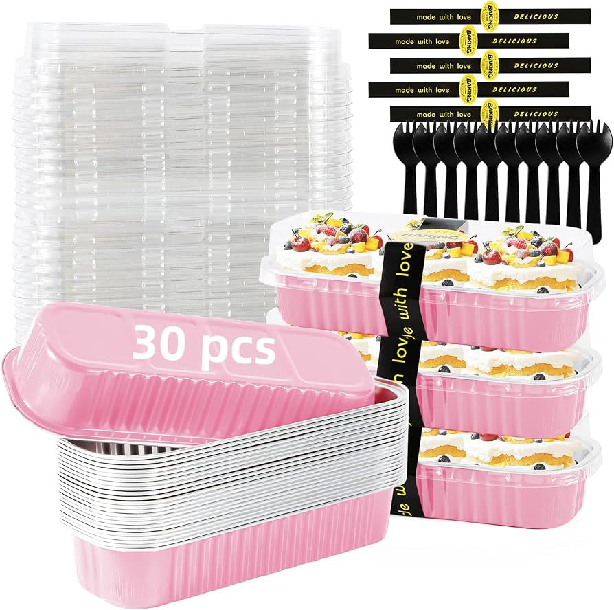 Mini Loaf Pans with Lids and Spoons Sealing Sticker,6.8oz Cake Pans for Baking Disposable Aluminu... | Amazon (US)