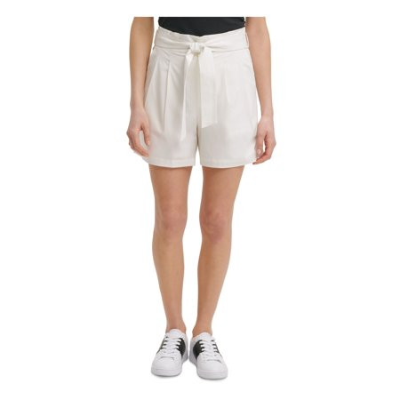 CALVIN KLEIN Womens White Stretch Pleated Pocketed Belted Shorts S | Walmart (US)
