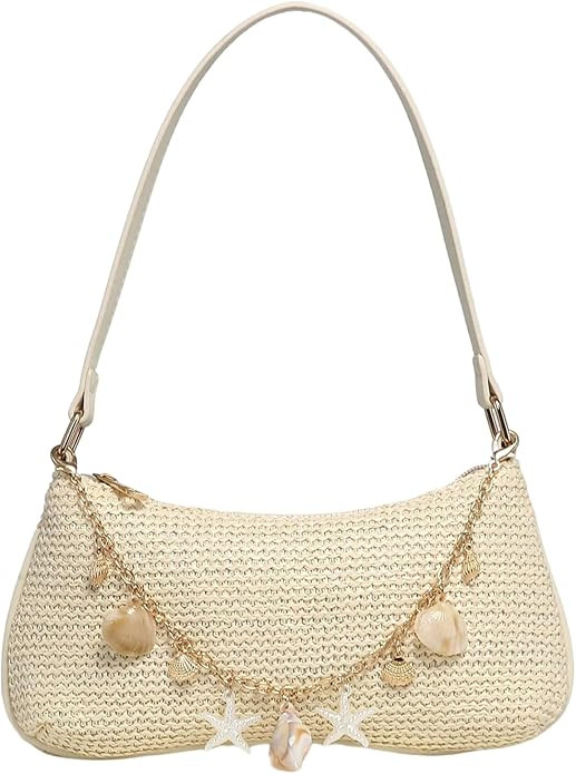 GORGLITTER Women's Boho Seashell Beaded Bag Woven Straw Bags Summer Clutch Purse | Amazon (US)