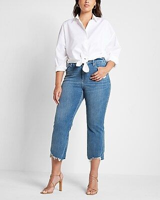 Conscious Edit High Waisted FlexX Medium Wash Cropped Flare Jeans | Express