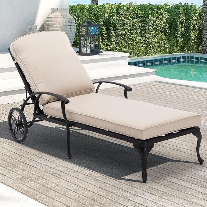 Chaise Lounge Chair Outdoor- Patio Pool Chairs Tanning Lounges for Outside Beach Lounger Cast Alu... | Amazon (US)
