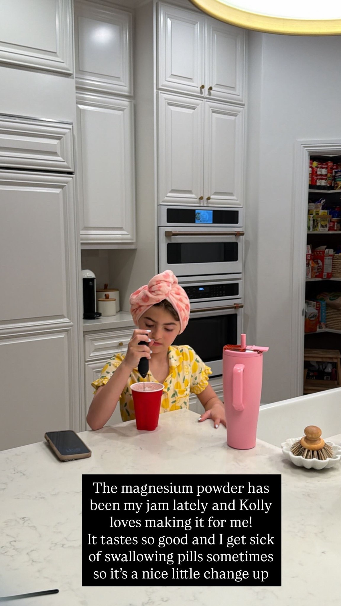 The magnesium powder has been my jam lately and Kolly loves making it for me! 
It tastes so good and I get sick of swallowing pills sometimes so it’s a nice little change up