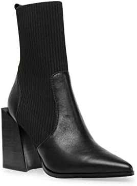 Womens Chunky Stacked Heel Ankle Boots Pointed Toe Booties Slip On Ribbed Knit Sock Boot | Amazon (US)