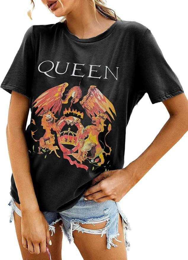 Women's Queen T Shirt Vintage Band Graphic Tops Round Neck Shirt Short Sleeve Tee | Amazon (US)