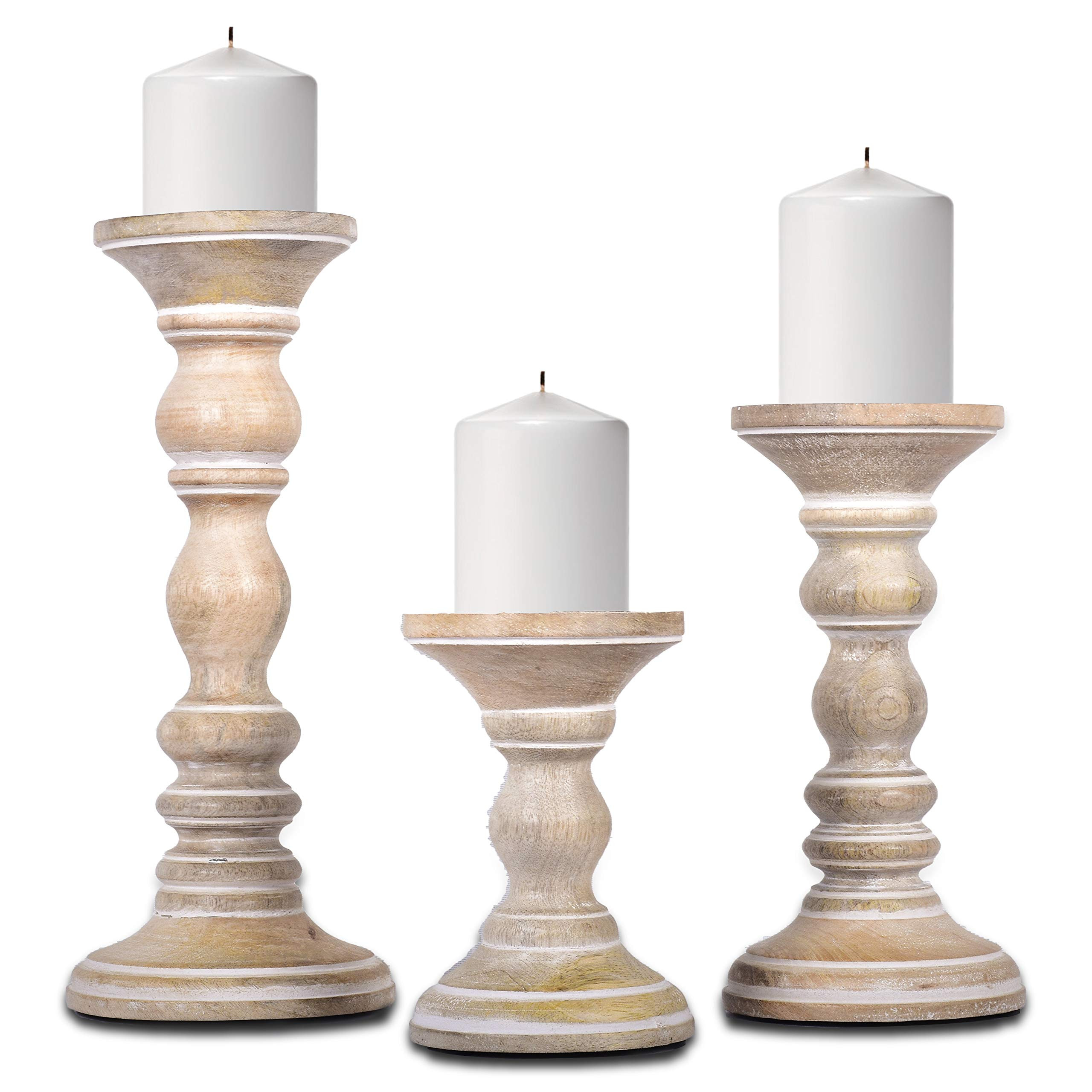 Mela Artisans Whitewash Wood Candle Holders for Pillar Candles Set of 3 | Willow Decor Style for ... | Amazon (US)