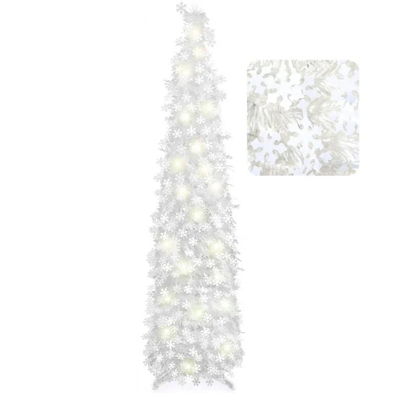 Ayieyill 5FT Pop up Christmas Tree with Lights, White Tinsel Christmas Tree with Snowflake Orname... | Walmart (US)