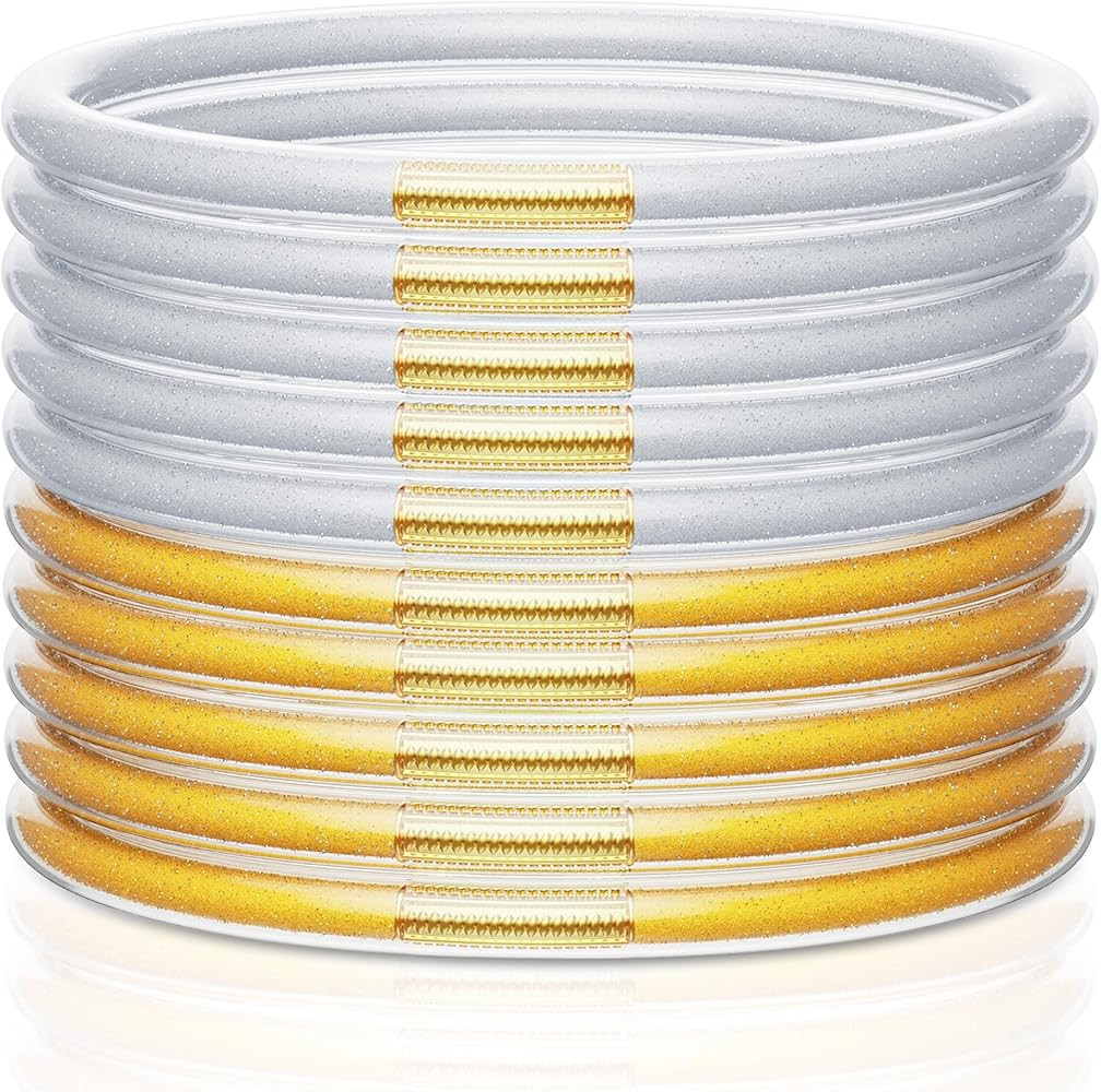 5 Pack Glitter Jelly Bracelets, Soft Silicone Glitter Filled Jelly Bangles Bracelets Women- Spark... | Amazon (US)