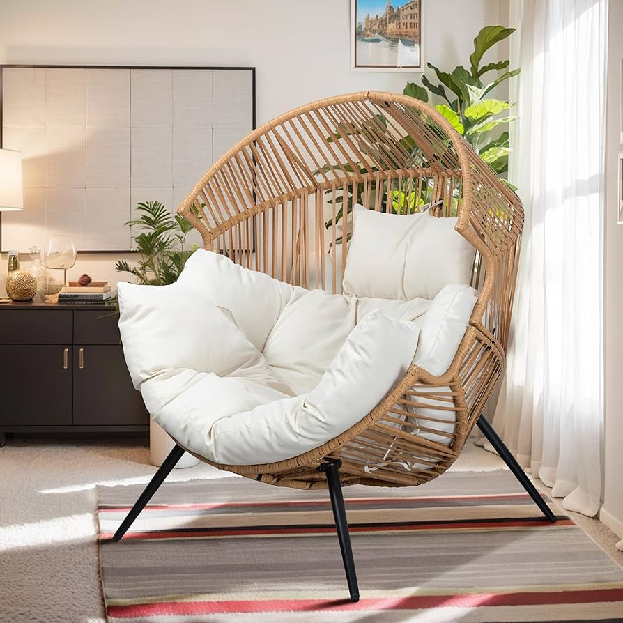 Vongrasig Outdoor Wicker Egg Chair PE Rattan Chair with Cushion, Oversized Patio Lounge Chair for... | Amazon (US)