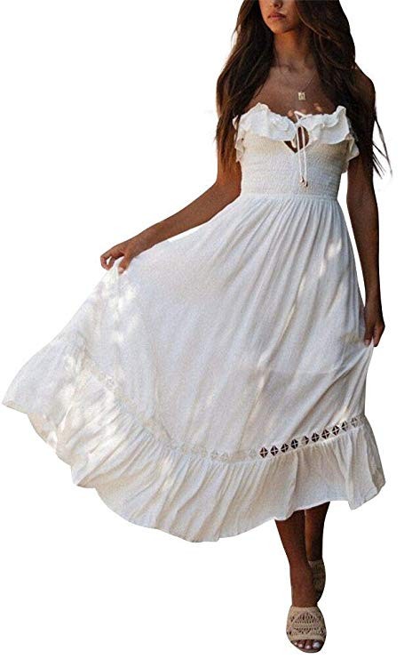 BOCOTUBE Women's Summer Sleeveless Strapless Ruffle Off The Shoulder Swing Cocktail Party Dress | Amazon (US)