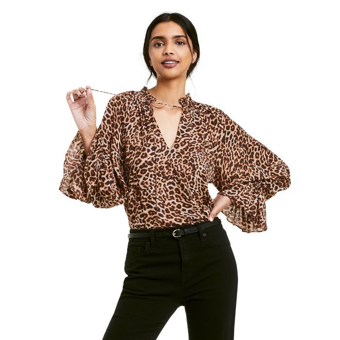 Women's Leopard Print Long Sleeve Tie-Front Blouse - Nili Lotan x Target Brown | Target