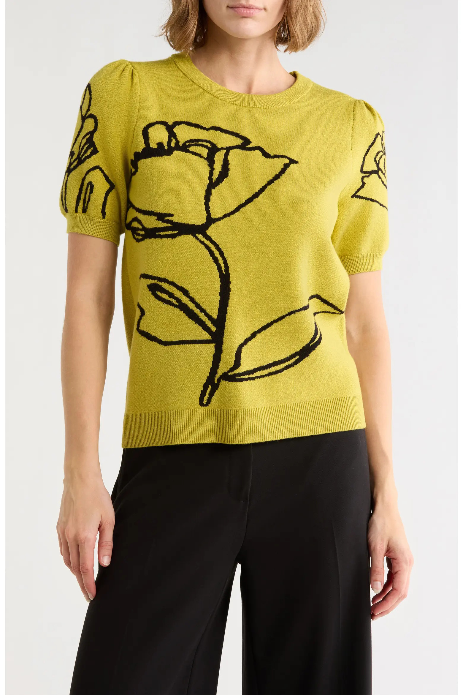 T Tahari Intarsia Puff Sleeve Sweater (Women) | Nordstromrack | Nordstrom Rack
