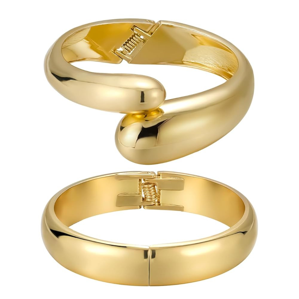 Emibele Bangle Cuff Bracelet Stack, Chunky Plated Teardrop Hinged Thick Bangle Bracelet Set, Non ... | Amazon (CA)