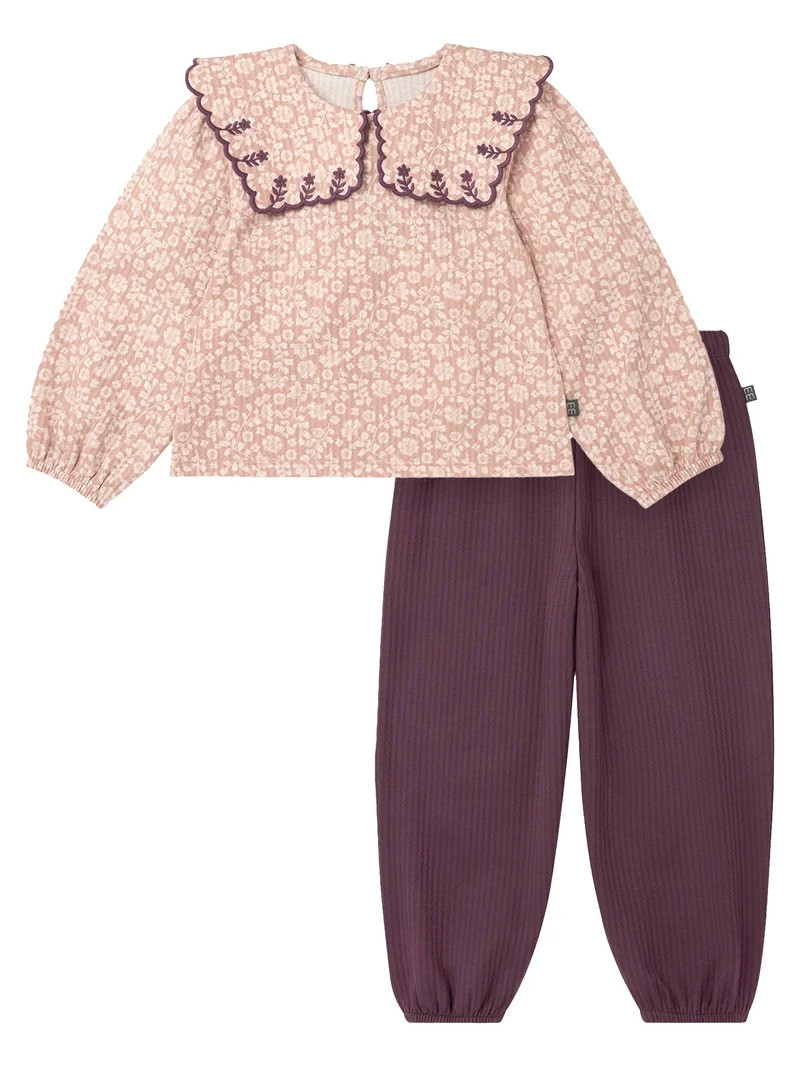 Modern Moments by Gerber Toddler Girl Square Collar Top and Pant Set, Sizes 12 Months - 5T | Walmart (US)