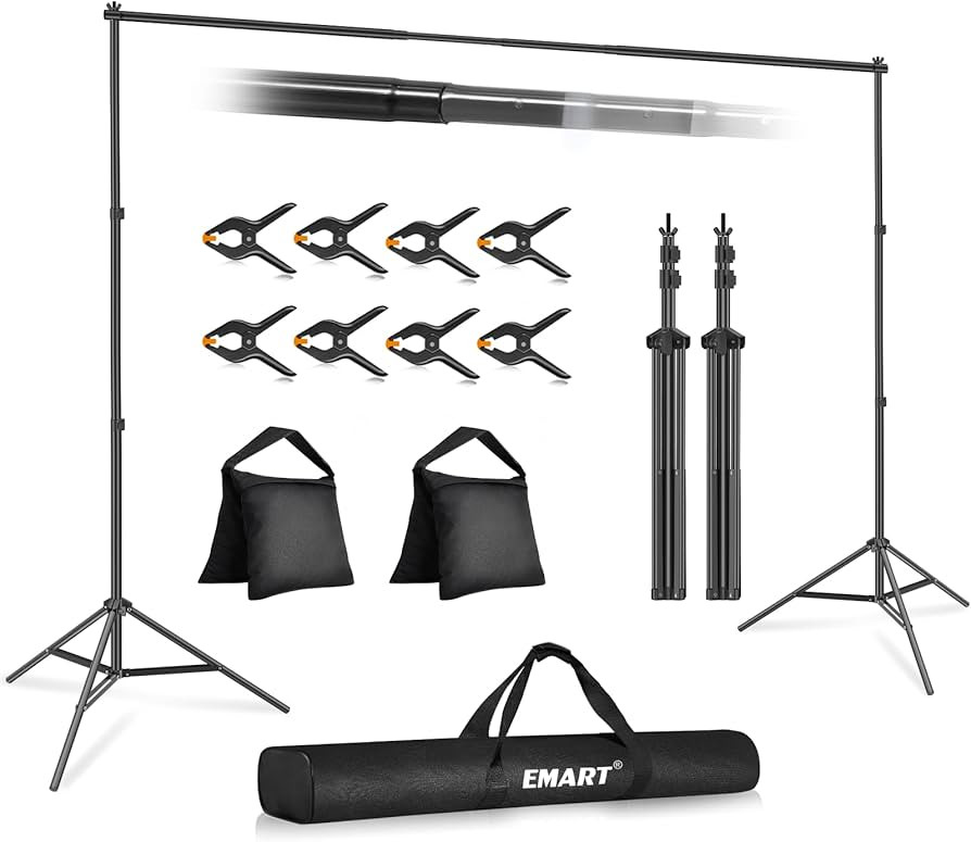 EMART Backdrop Stand 10x7ft(WxH) Photo Studio Adjustable Background Stand Support kit with 2 Cros... | Amazon (US)