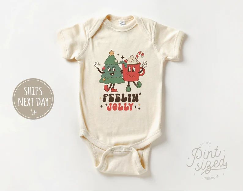 Feeling Jolly Baby Onesie® - Retro Christmas Bodysuit - Cute Natural Baby Onesie® | Etsy (US)
