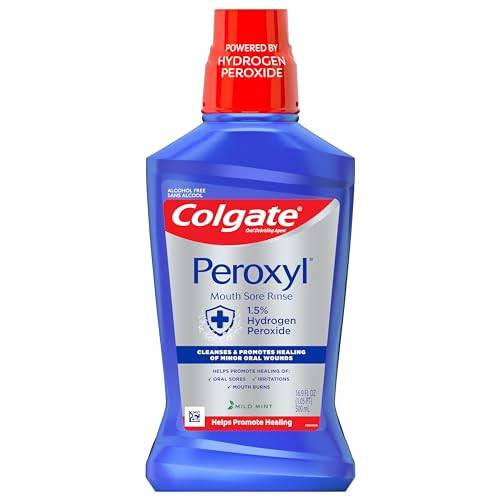 Colgate Peroxyl Antiseptic Mouthwash and Mouth Sore Rinse, 1.5% Hydrogen Peroxide, Mild Mint - 500ml, 16.9 Fluid Ounces | Amazon (US)