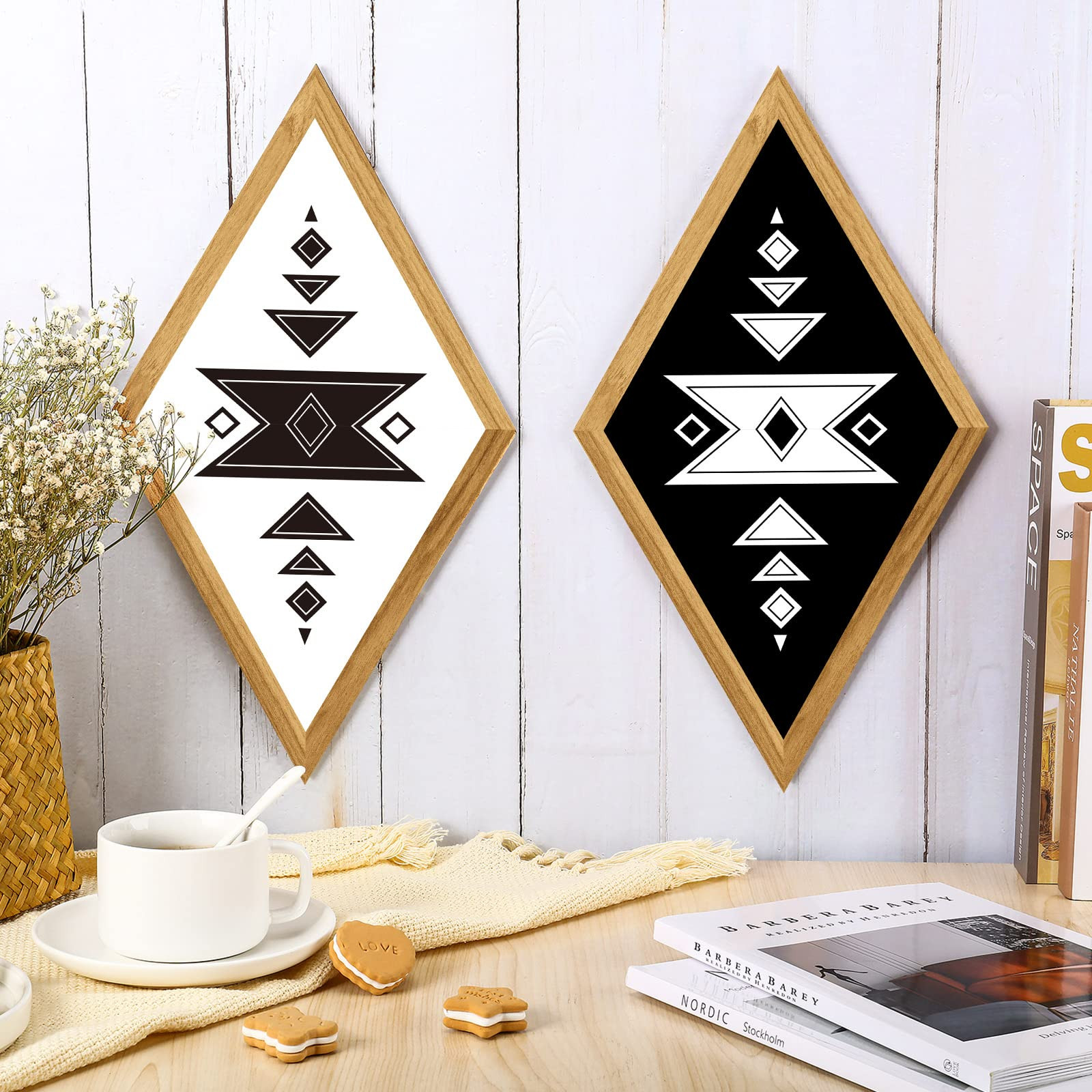Farmhouse Home Decor Wooden Aztec Diamond Sign Geometric Frame Wall Hanging Boho Wall Art Prints on  | Amazon (US)