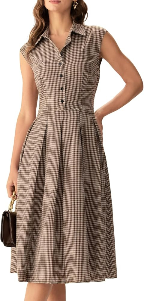 RIHOAS Women's Plaid Dress Sleeveless Button Up A Line Work Office Dress | Amazon (US)