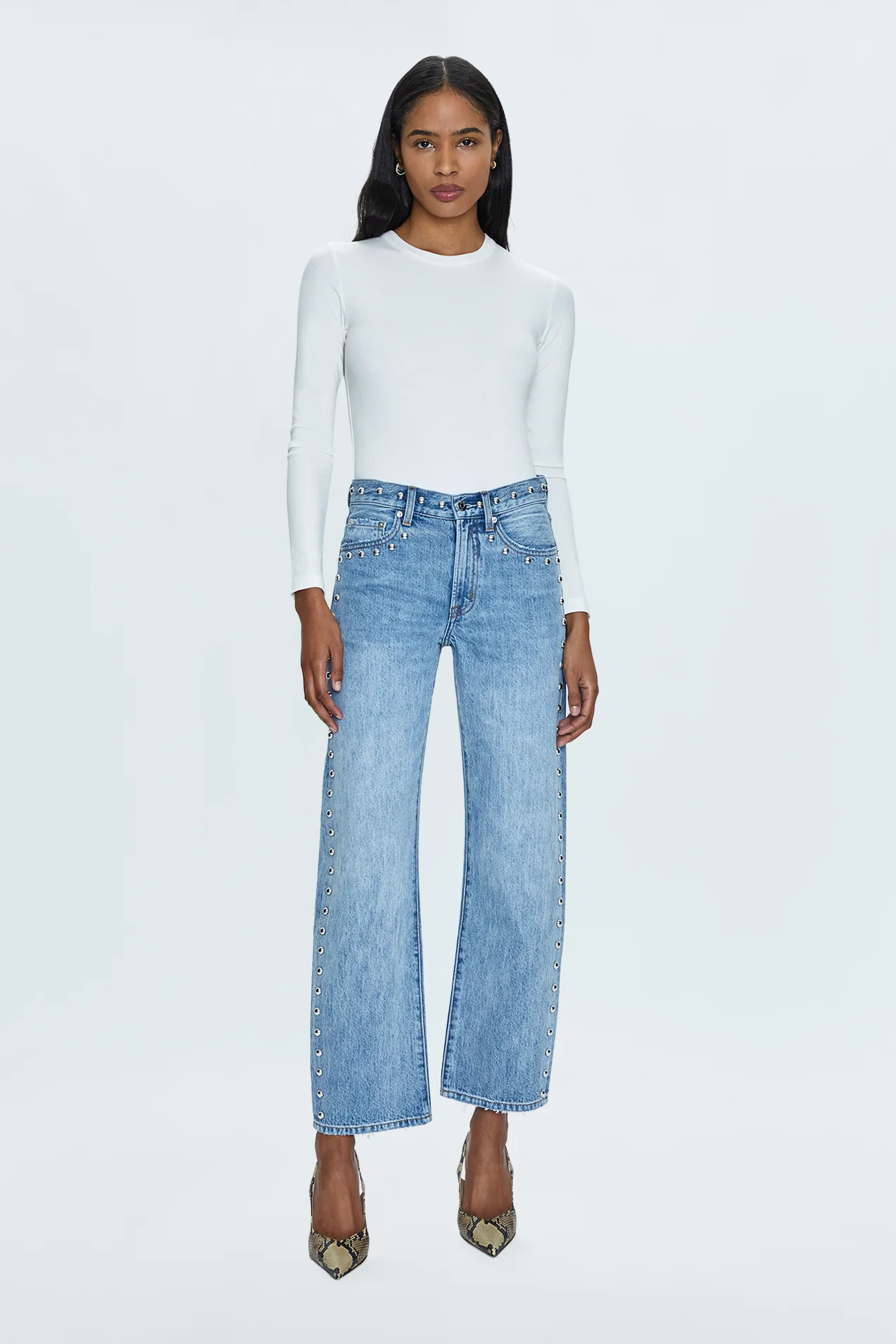 Lexi Mid Rise Bowed Straight Jean - Satellite | Pistola Denim