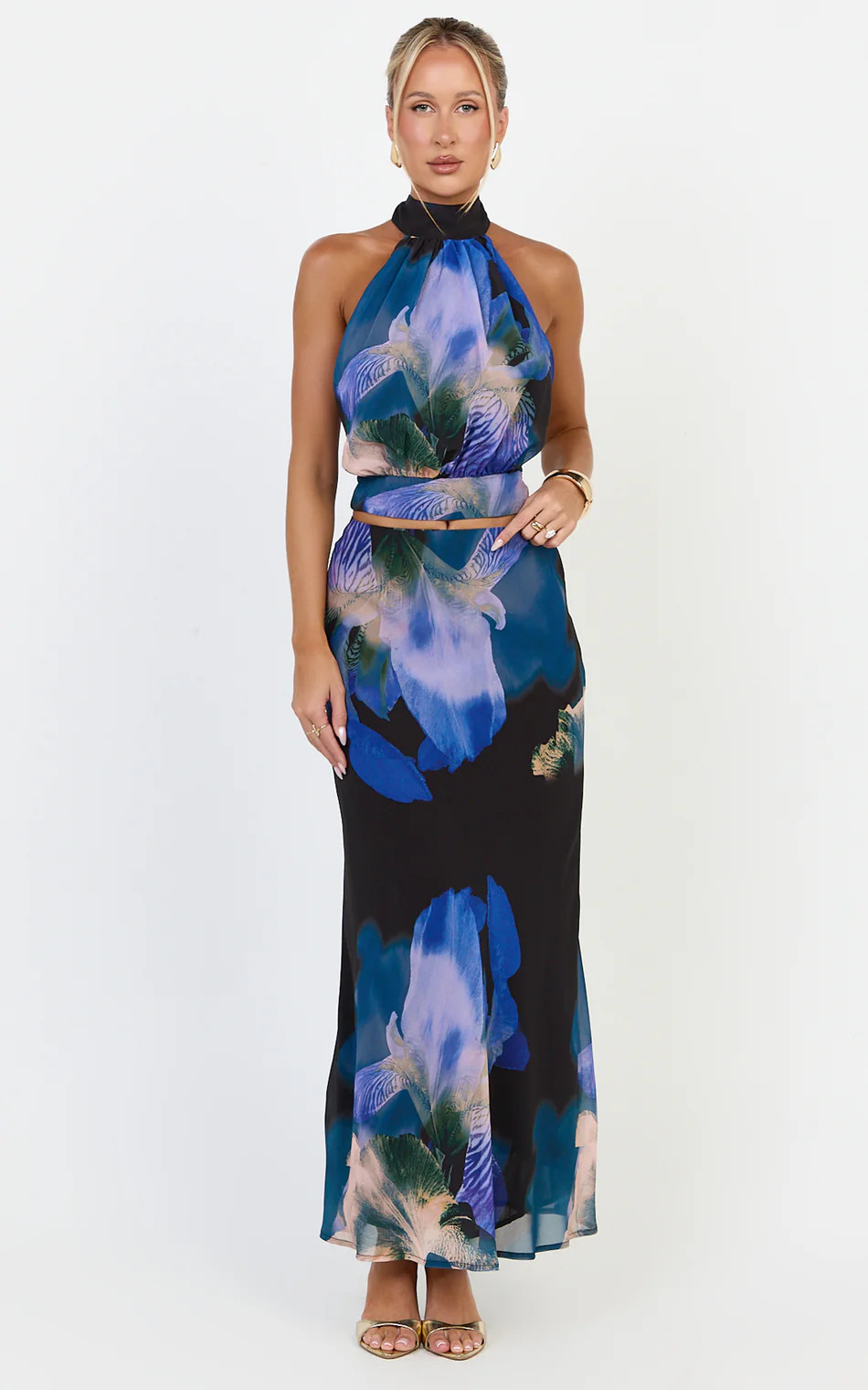 Bias Cut A Line Skirt in Midnight Resort Orchid Print | Showpo (US, UK & Europe)