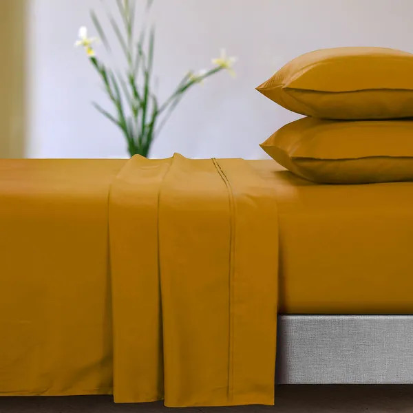 Super Soft Extra Deep Pocket Bed Sheet Set with Oversize Flat - Full - Honey Mustard | Bed Bath & Beyond