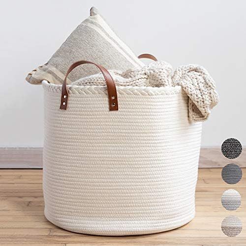 XXL Premium Blanket Storage Baskets 18"x16"-Big Basket for Blankets Living Room – White Large W... | Amazon (US)